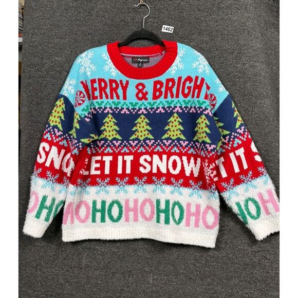 33 Degrees Ugly Christmas Sweater Size M "Let it Snow Merry & Bright" Stripe - Picture 1 of 4